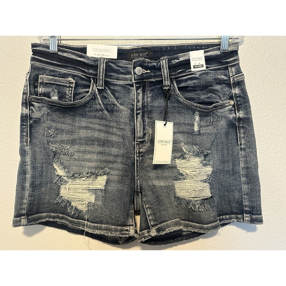 NWT JUDY BLUE Mid Rise Distressed Denim Jean Shorts Womens XL Stretch JB15208MD